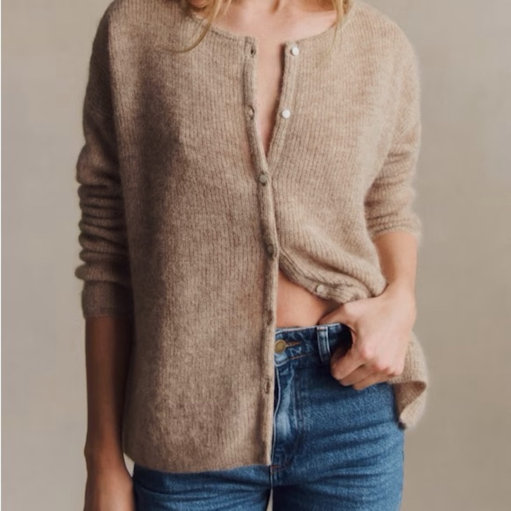Sezane Light Beige Gaspard Cardigan Thin Knit Button Up Cardigan Top